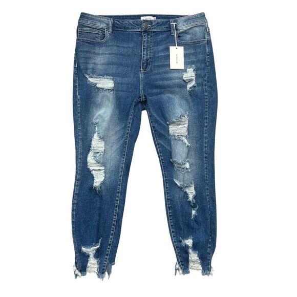 Ms. Cello Jeans Women's Size 20 Distressed Fray Ankle Cropped Skinny Denim - Picture 1 of 10